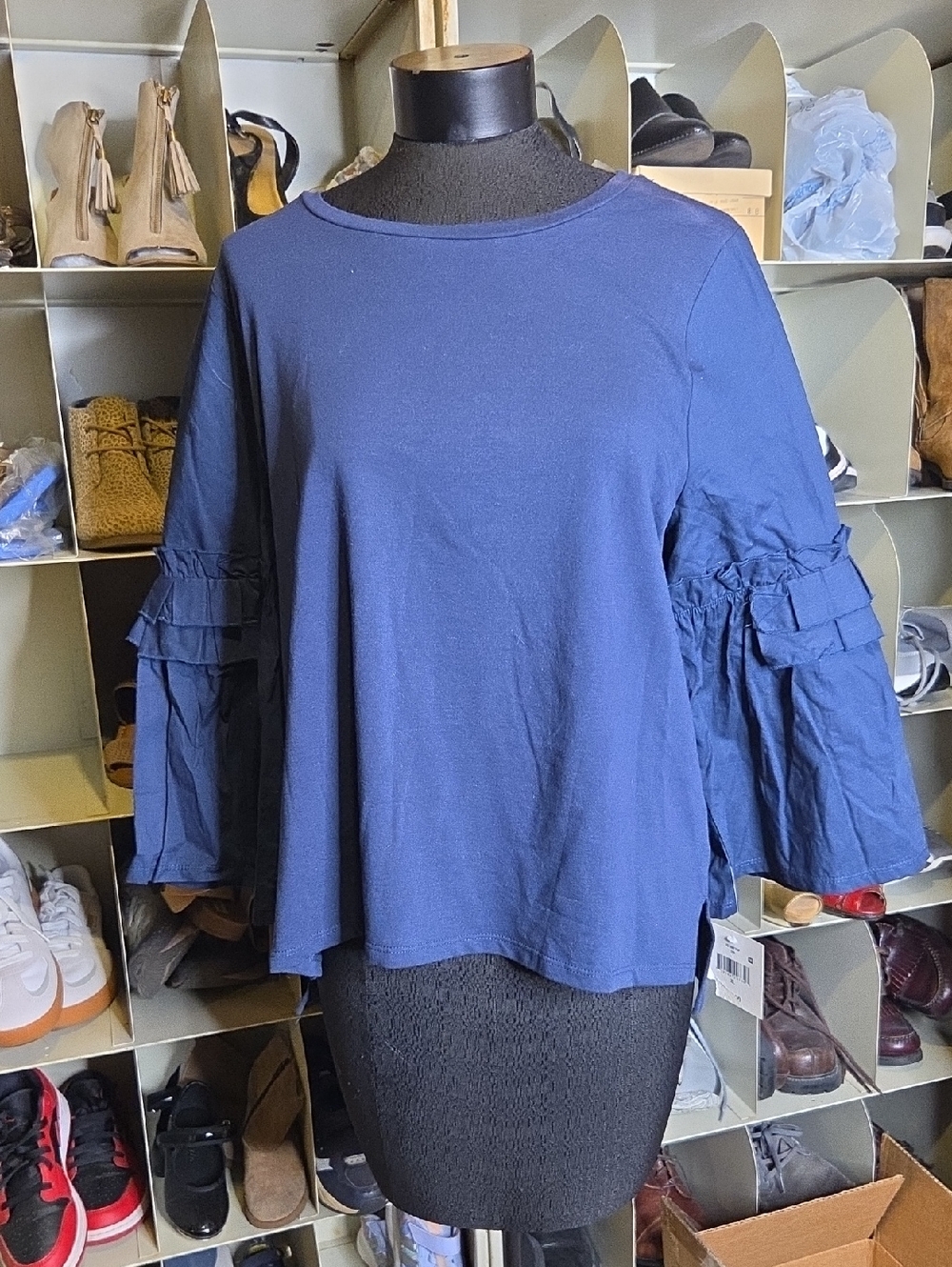 Falls Creek Navy Long Sleeve Ruffle-Sleeve Tee
